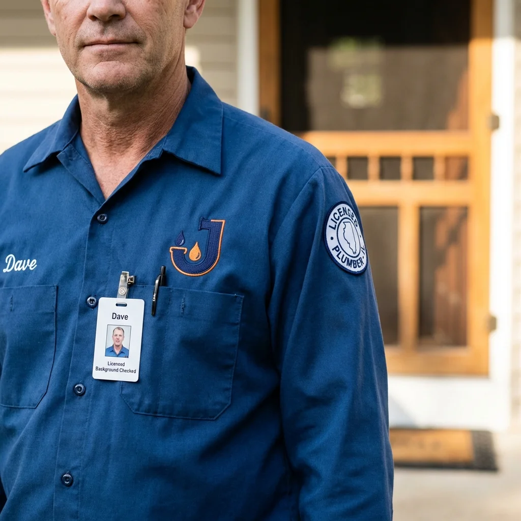 Licensed plumber showing ID badge in Mechanicsburg, OH