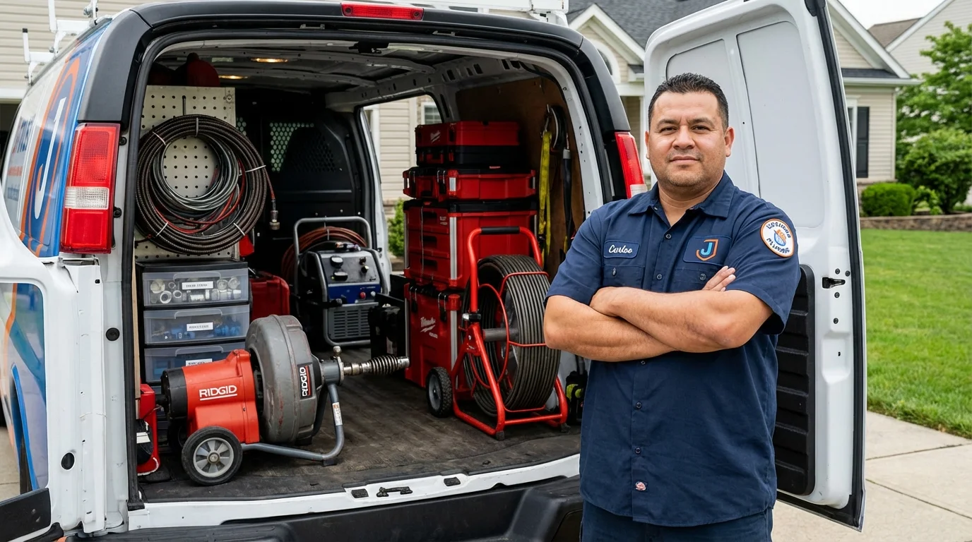 Professional drain cleaning equipment and Johns Plumbing LLC plumber in Mechanicsburg