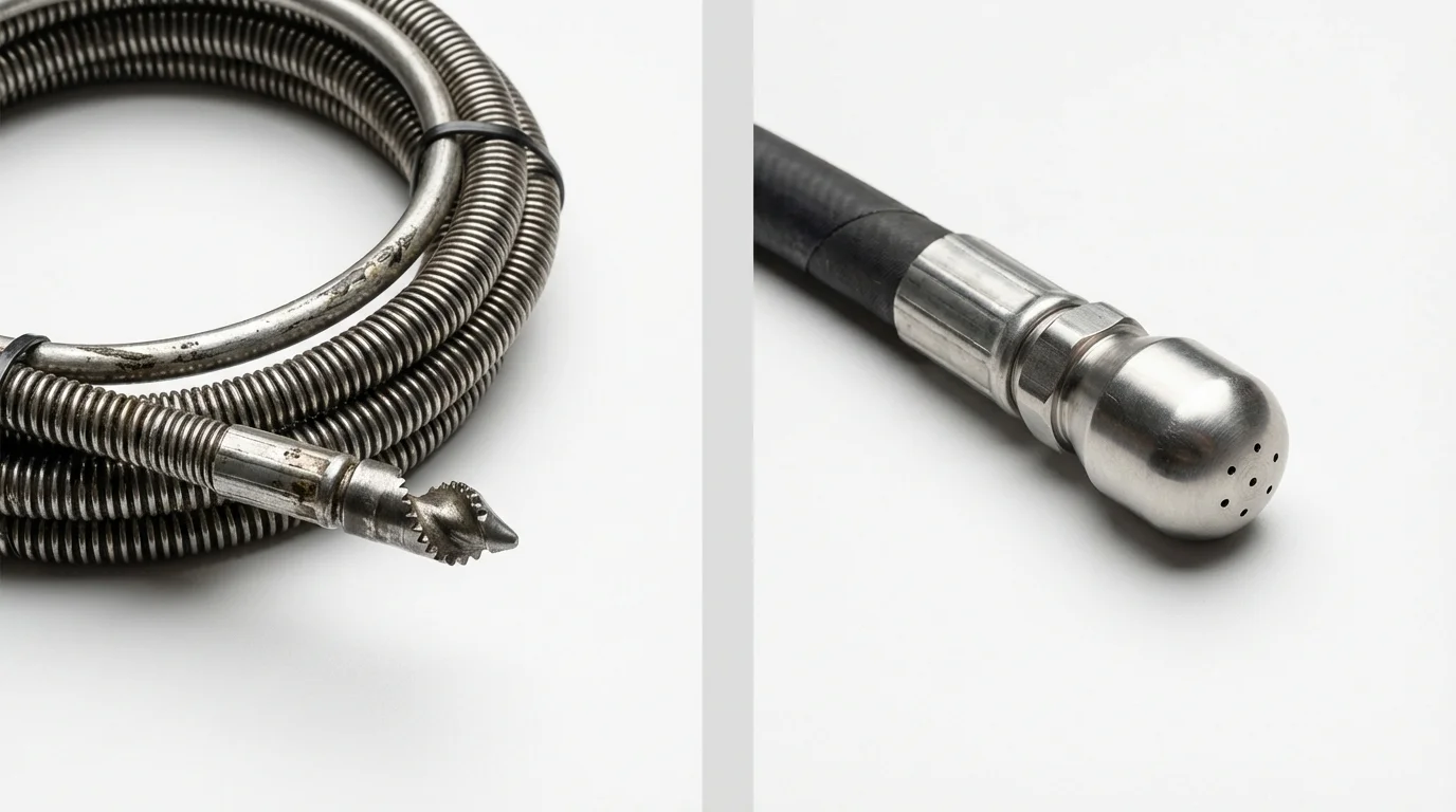 Drain snake cable and hydro jetting nozzle used for drain cleaning in Mechanicsburg, OH