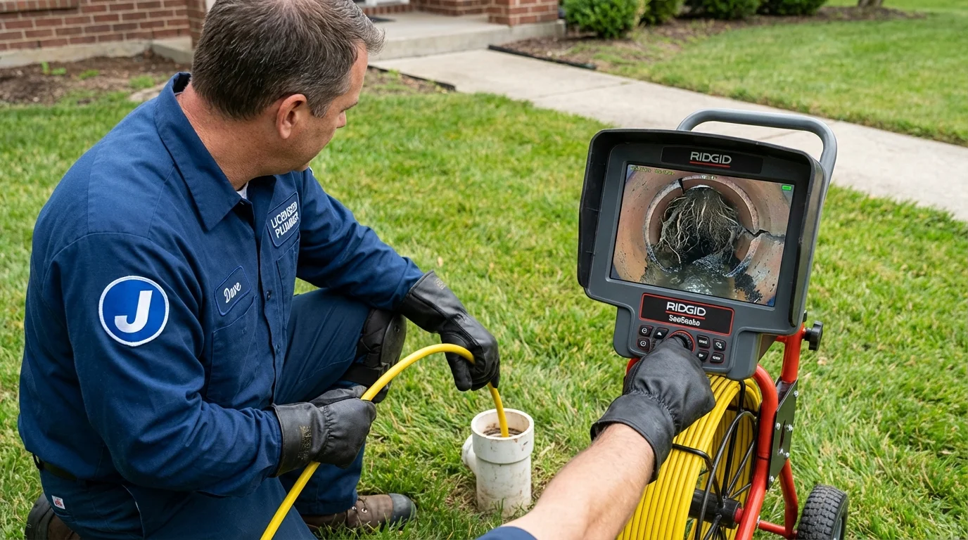 Sewer camera inspection being performed by Johns Plumbing LLC in Mechanicsburg