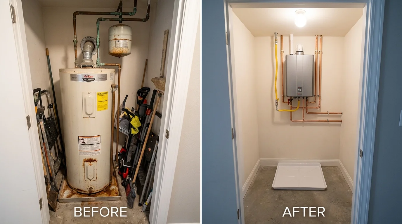 Tank water heater versus wall-mounted tankless unit comparison for Mechanicsburg, OH homeowners